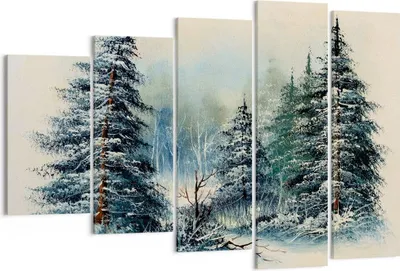 Produktbild von Bild auf Leinwand - Leinwandbild - 5 Teile - Schnee Fichten Wald - 150x100cm - Wand Bild - Wanddeko - Wandbilder - Leinwanddruck - Bilder - Wanddekoration - Leinwand bilder - Wandbild - EG150x100-4641