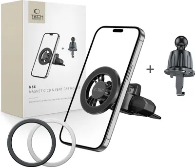 Obrázok produktu pre Držiak do auta do mriežky ventilácie, slot na CD, magnetický pre MagSafe Tech-Protect N56 Magnetic CD & Vent Car Mount, čierny