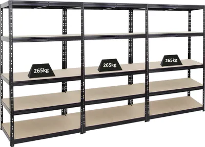Produktbild von Mega Deal | 3x Schwerlastregal Tiger | HxBxT 180x100x60cm | Fachlast 265kg | Schwarz | Garagenregal, Lagerregal, Steckregal, Kellerregal, Werkstattregal