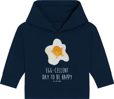Produktbild von Mr. & Mrs. Panda Organic Baby Hoodie Spiegelei Ei 24. - 36. Monat - French Navy - Geschenk, Glücklich, Tag, Liebe, Schön, Kapuzensweatshirt, Lustige Sprüche, Kapuzenshirt