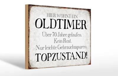 Produktbild von Holzschild Spruch 30x20cm hier wohnt Oldtimer über 70