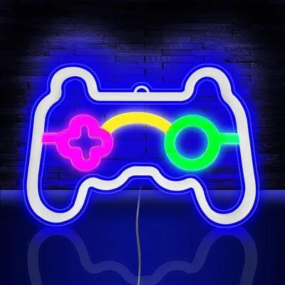 Image de Panneau lumineux LED pour gamers - Alimentation par USB et piles - Éclairage néon en forme d'icône de jeu - Pour les cybercafés, les salles de jeux, les bars et les décorations de fête