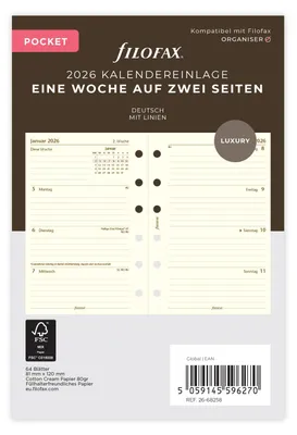 Immagine prodotto di FILOFAX Calendario 2026 - Tasca - 1 settimana = 2 pagine - cotone crema - tedesco - 26-68258