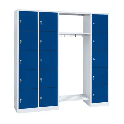 Produktbild von Schließfachgarderobe Fächerschrank Garderobe mittig 15 Fächer grau/blau 525531