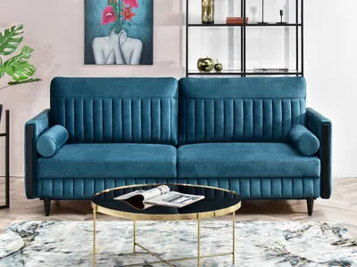 Zdjęcie produktu dla Sofa rozkładana EMELDA - turkusowy/czarny