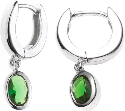 Produktbild von JOBO Creolen 925 Sterling Silber rhodiniert 2 Zirkonia grün Ohrringe Klappmechanik