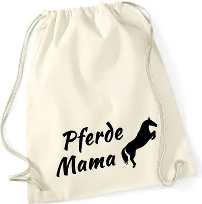 Produktbild von Huuraa Turnbeutel Pferdemama Silhouette 12 Liter Natural Baumwolle Rucksack Geschenkidee