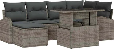 Produktbild von vidaXL Garten-Sofa-Set mit Speicher 7 pcs Grau Poly Rattan