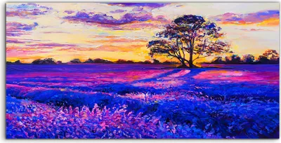 Produktbild von Coloray Acrylbild 100x50  Wandbild Acrylbilder Kunstdruck Lavendel Baum bunte Abstrakte