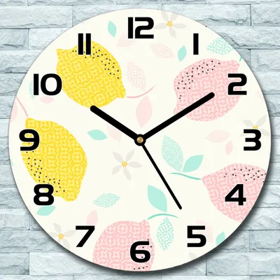 Produktbild von Wanduhr aus Glas Rund fi 30 Zitronen mit Blumen Quarz Deko Wohnzimmer Büro