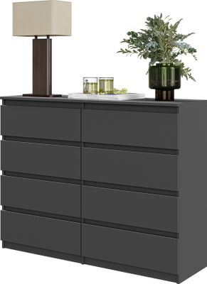FURNICA - GABRIEL - Kommode / Sideboard mit 8 Schubladen - Anthrazit H92cm B120cm T33cm