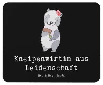 Produktbild von Mr. & Mrs. Panda Mouse Pad Kneipenwirtin Leidenschaft - Schwarz - Geschenk, Gaststätte, computer mauspad, mousepad, Kneipe, Bar, Spruch, mousematte