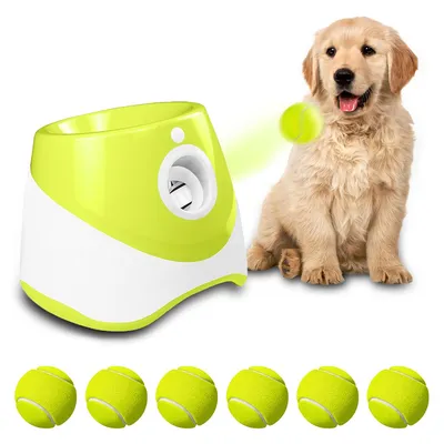 Produktbild von Hundespielzeuge, Ballwurfmaschine für Hunde, Ballmaschine Hund mit 6 Tennisbälle, Interaktives Hundespielzeug Elektrisch für Kleine Hunde, 24x21cm