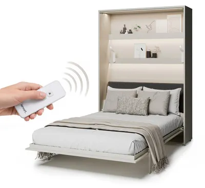 Produktbild von MEBLINI Elektrisches Schrankbett Bed Concept - Wandbett mit Lattenrost und Kopfteil - Wandklappbett - BC-36 - 140x200cm Vertikal - Kaschmir - Kopfteil Dunkelgrau ohne Matratze