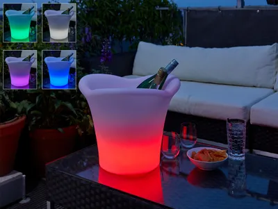 Produktbild von Northpoint Weinkühler, LED-Farbwechsel Leuchtfigur, integrierter Akku (15h), für den Außenbereich, 41x41x32cm, mehrere Einheiten fernsteuerbar