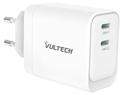 Immagine prodotto di VulTech Caricatore USB-C CC45-2C 45W GaN 2 Porte Type-C PD3.0 QC3.0 PPS Bianco