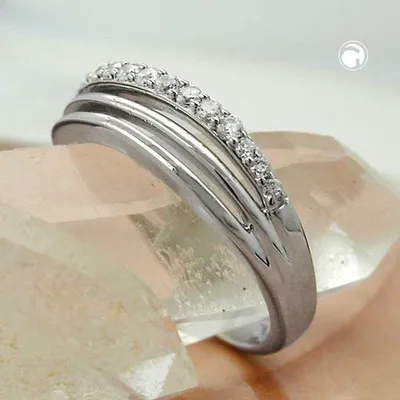 Produktbild von Gr. 54 - Ring 6mm mit Zirkonias glänzend rhodiniert Silber 925 Ringgröße 54