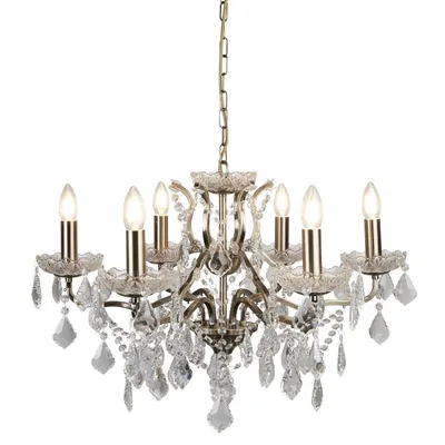 Produktbild von Klassischer Kronleuchter Paris Stahl Messing Transparentes Glas 6 Lichter E14