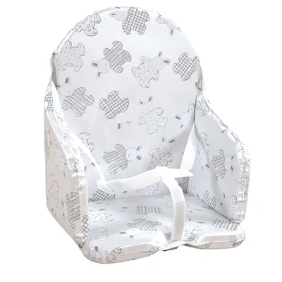 A baby high chair cushion with a rabbit pattern.