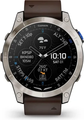 Produktbild von Garmin - 010-02582-55 - D2™ Mach 1 - Smartwatch mit braunem Oxford-Lederarmband und zusaetzlichem Silikonarmband schwarz
