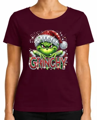 Produktbild von Grinchy Weihnachten Glitzer Strass Santa Frech Ugly Christmas Xmas Damen T-Shirt, Burgundy, L