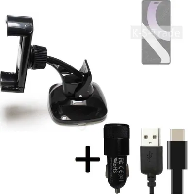 Produktbild von K-S-Trade Handy-Halterung kompatibel mit Xiaomi Civi 2 Windschutzscheibe / Armaturenbrett + LADEGERÄT mit Mico USB Kabel Autohalterung