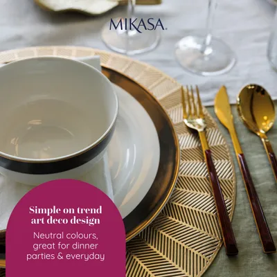Produktbild von Mikasa Luxe Deco Porzellan Müslischalen, 4er-Set runde Schalen mit Art Deco-Muster, 21cm | Suppenschalen für 4 Personen