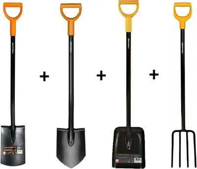 Produktbild von Solid Set FISKARS 131413 Spitz Solid + 131403 Rund Solid + 132403 Schaufel Solid + 1003458 Gabel Solid Set Spaten Gabel Schippe Garten