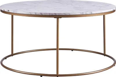 Obrázek produktu pro Teamson Home Marmo Velký kulatý konferenční stolek, mramorový odkládací stolek, moderní rozkládací konferenční stolek do obývacího pokoje, ložnice nebo obývacího pokoje, bílý/mosazný