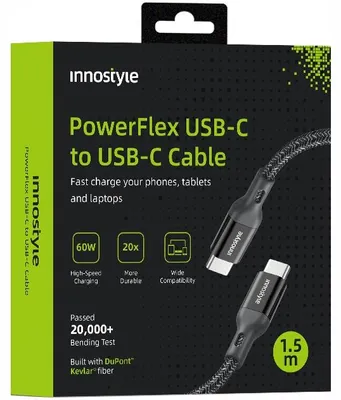 Obrázok produktu pre Innostyle Powerflex Usb-C Rýchlonabíjací Kábel Pre Iphone Samsung 3A 60W Polyamid 2M Čierny