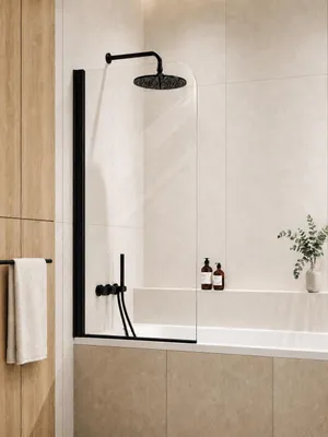 Obrázok produktu pre Badplaats Vaňová Zástena Torino 60 x 140 cm - Čierna - Otočná Zástena 5 mm - Bezpečnostné Sklo a Antikalk