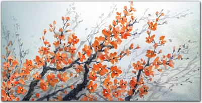 Produktbild von Coloray - Bild aus Glas - Glasbilder - 100 x 50 cm - Dekoration Wohnzimmer Wanddekoration Gehärtetes Glas Küche Glasblock mit Bild - Zweige Blumen Blumen Tinte
