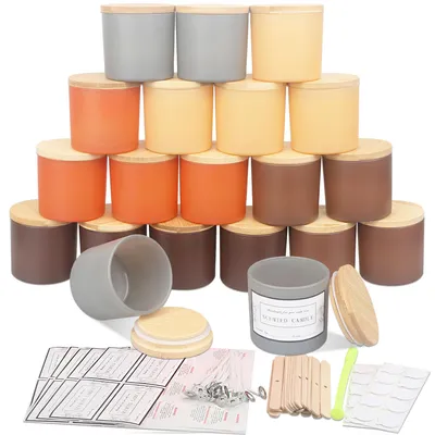 20er Set Glaskerzengefäße 118 ml mit Bambusdeckeln & Dochten