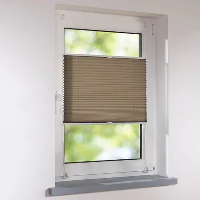 Produktbild von Plissee Klemmfix Faltstore UNIVERSAL Faltrollo ohne Bohren - 80 x 150 cm - cappuccino