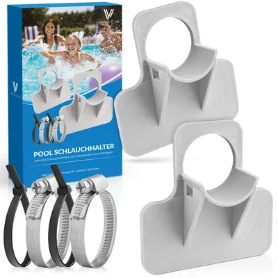 Produktbild von Villkin Poolschlauchhalter Grau 2er-Set – inkl. Schlauchschellen & Kabelbinder | für Poolschläuche 26–38 mm | kompatibel mit Intex & Bestway