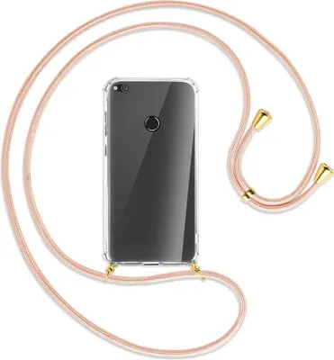 Produktbild von Handykette Backcover-Schutzhülle mit Band (Metall goldfarben) für Huawei P8 Lite / P9 Lite 2017 - rose peach