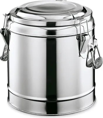 A studio shot of a stainless steel container.
