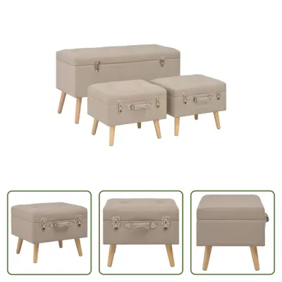 Produktbild von The Living Store Hocker mit Stauraum 3 Stk. Beige Stoff