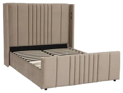Image de MENZZO Lit complet avec sommier relevable prises USB et lumières intégrées Line 140x190cm Velours Taupe