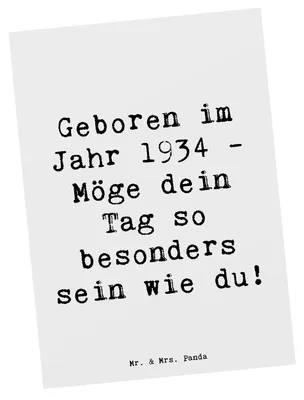 Produktbild von Mr. & Mrs. Panda Postkarte Spruch 1934 Geburtstag - Weiß - Geschenk, Geburtstagswünsche, Alter, Geburtsjahr, besondere, Happy Birthday, Ansichtskarten, Ansichtskarte