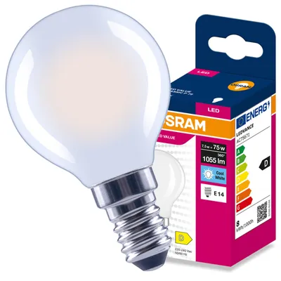 Produktbild von LED-Lampe E14, Glaskugel P45, 7,5W = 75W, 1055lm, 4000K (neutralweiß), 300°, Filament, VALUE, Osram, KI-generiertes Bild
