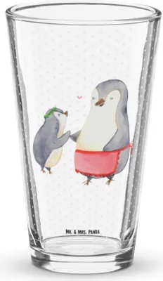 Produktbild von Mr. & Mrs. Panda Pintglas Pinguin mit Kind - Transparent - Geschenk, Mami, Muttertag, Mama, Tumbler, Bierglas, Glasbecher, Glas, Cocktailglas, Longdrinkglas, Familie