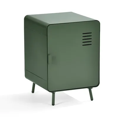 Image de Meubles Cosy Table de chevet en métal vert style industriel avec rangement et étagère - WALNUT