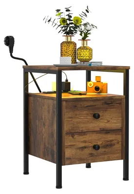 Image de Table de chevet avec 2 tiroirs, style industriel