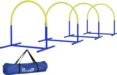 Image de Fortuna Lai Kit d'agilité pour chiens, 4 pièces, 88 x 64 x 95 cm, avec sac de transport, portable, idéal pour les chiens jeunes et âgés, PE et ABS, jaune