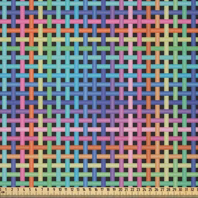Produktbild von ABAKUHAUS Bunt Microfaser Stoff als Meterware , Illustration von gekreuzten Streifen strickte Musterzusammenfassung von Quadraten, 2 M (230 x 200 cm), Mehrfarbig