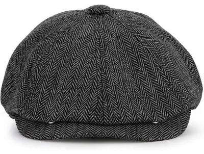 Produktbild von Schirmmütze Herren Damen 8 Panel Fischgräten Tweed Retro 1930s Gatsby Cap Grau 56-57