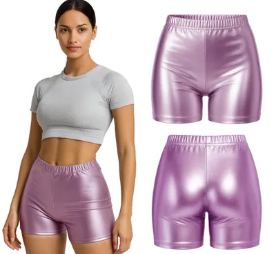 Productafbeelding van 70's Carnaval Broekjes, glanzend roze, feestkleding, retro kostuum, discodans, avondkleding, glamour, feestkleding, maat: 42 - 44 (L), kleur: roze