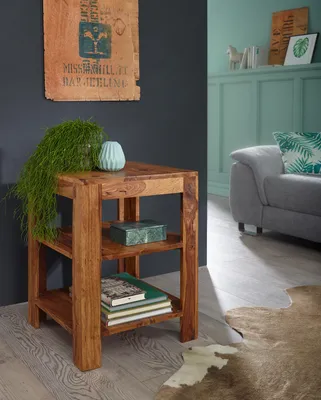 Produktbild von Półka wolnostojąca  mumbai lite drewno sheesham półka do salonu 60 cm z 2 schowkami designerski stolik w stylu rustykalnym | Wohnling