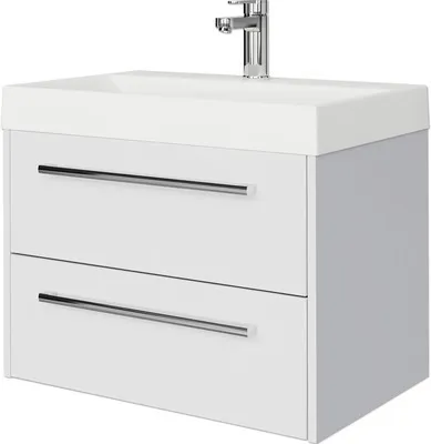 Produktbild von Pelipal Badmöbel-Set Milano BxHxT 70 x 56,9 x 45 cm Frontfarbe weiß hochglanz mit Mineralguss-Waschtisch weiß SET-138-00